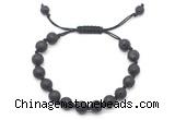 CGB8668 8mm,10mm round black lava adjustable macrame bracelets