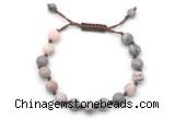 CGB8676 8mm,10mm round pink zebra jasper adjustable macrame bracelets