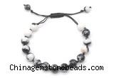 CGB8685 8mm,10mm round black & white jasper adjustable macrame bracelets