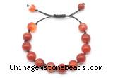 CGB8711 8mm,10mm round red banded agate adjustable macrame bracelets