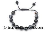 CGB8715 8mm,10mm round black banded agate adjustable macrame bracelets