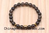CGB8883 8mm, 10mm smoky quartz, drum & rondelle hematite beaded bracelets