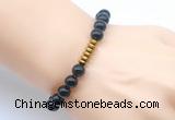 CGB8972 8mm, 10mm black obsidian & rondelle hematite beaded bracelets