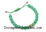 CGB9022 8mm, 10mm green agate & drum hematite adjustable bracelets