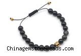 CGB9042 8mm, 10mm black obsidian & drum hematite adjustable bracelets