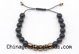 CGB9082 8mm, 10mm black obsidian & drum hematite adjustable bracelets