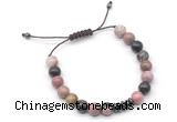 CGB9116 8mm, 10mm rhodonite & rondelle hematite adjustable bracelets