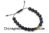 CGB9121 8mm, 10mm black obsidian & rondelle hematite adjustable bracelets