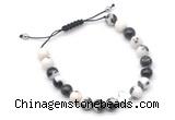 CGB9154 8mm, 10mm black & white jasper & cross hematite adjustable bracelets