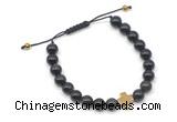 CGB9162 8mm, 10mm black obsidian & cross hematite adjustable bracelets