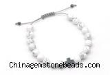 CGB9169 8mm, 10mm white howlite & cross hematite adjustable bracelets