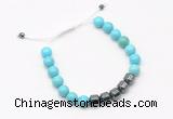 CGB9462 8mm, 10mm blue howlite & drum hematite adjustable bracelets