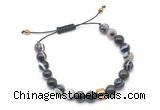 CGB9484 8mm, 10mm black banded agate & drum hematite adjustable bracelets