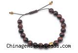 CGB9503 8mm, 10mm red tiger eye & drum hematite adjustable bracelets