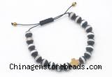 CGB9541 8mm, 10mm matte Tibetan agate & cross hematite adjustable bracelets
