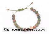 CGB9545 8mm, 10mm matte unakite & cross hematite adjustable bracelets