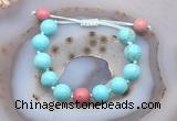 CGB9629 12mm round blue howlite & pink wooden jasper adjustable bracelets