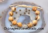 CGB9700 12mm round picture jasper & white crystal adjustable bracelets