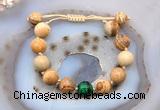 CGB9713 12mm round picture jasper & green tiger eye adjustable bracelets