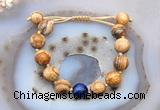 CGB9714 12mm round picture jasper & blue tiger eye adjustable bracelets