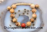 CGB9715 12mm round picture jasper & red jasper adjustable bracelets