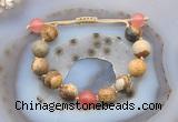 CGB9719 12mm round picture jasper & cherry quartz adjustable bracelets