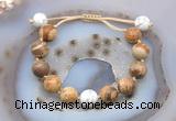 CGB9731 12mm round picture jasper & white howlite adjustable bracelets