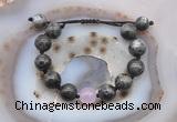 CGB9801 12mm round black labradorite & candy jade adjustable bracelets