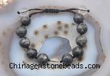 CGB9820 12mm round black labradorite & white crystal adjustable bracelets