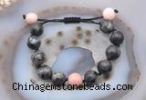 CGB9824 12mm round black labradorite & pink opal adjustable bracelets