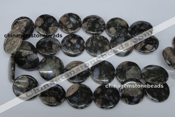 CGE10 15.5 inches 30mm flat round glaucophane gemstone beads