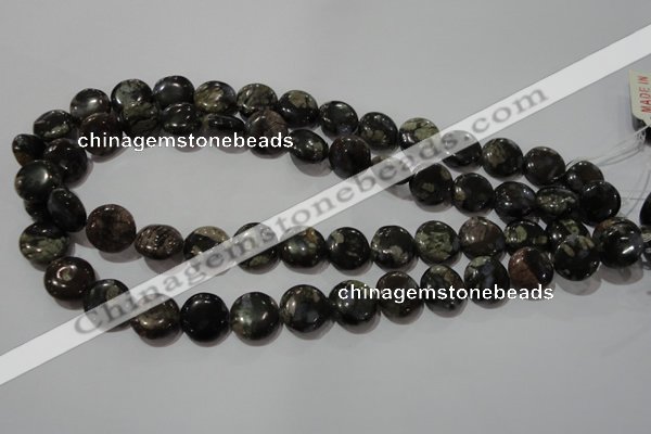 CGE124 15.5 inches 14mm flat round glaucophane gemstone beads