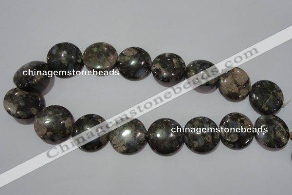 CGE128 15.5 inches 25mm flat round glaucophane gemstone beads