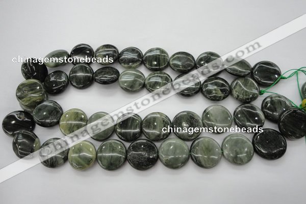 CGH17 15.5 inches 10mm flat round green hair stone beads wholesale