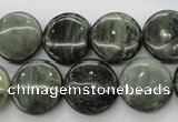 CGH18 15.5 inches 12mm flat round green hair stone beads wholesale