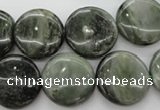 CGH19 15.5 inches 14mm flat round green hair stone beads wholesale