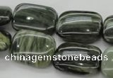 CGH28 15.5 inches 13*18mm rectangle green hair stone beads wholesale