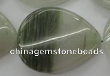 CGH36 15.5 inches 30*40mm twisted flat teardrop green hair stone beads