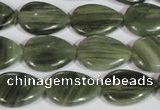 CGH52 15.5 inches 10*14mm flat teardrop green hair stone beads