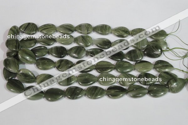 CGH52 15.5 inches 10*14mm flat teardrop green hair stone beads