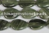 CGH53 15.5 inches 12*16mm flat teardrop green hair stone beads