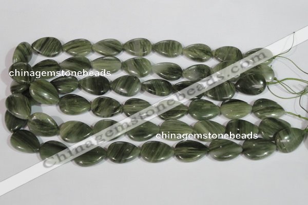 CGH53 15.5 inches 12*16mm flat teardrop green hair stone beads