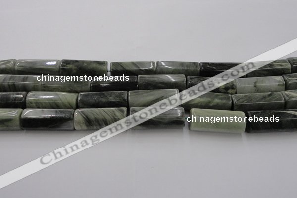 CGH61 15.5 inches 12*30mm faceted tube green hair stone beads