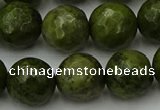 CGJ465 15.5 inches 14mm faceted round green jasper beads wholesale