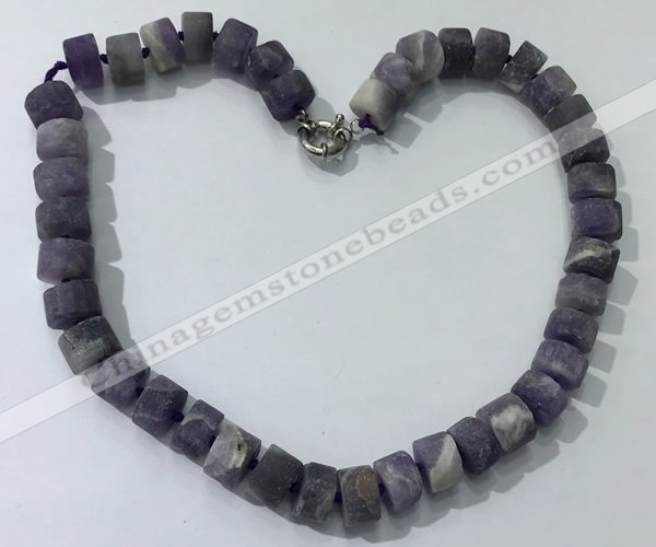 CGN173 20 inches 7*12mm - 9*12mm tyre matte amethyst necklaces