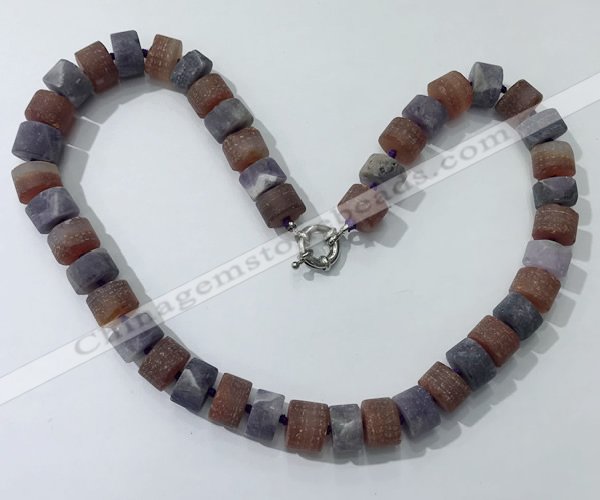 CGN178 20 inches 7*12mm - 9*12mm tyre matte amethyst & red agate necklaces