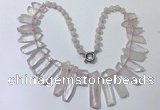 CGN186 23 inches 8*20mm - 11*60mm rose quartz stick necklaces