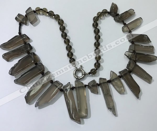 CGN188 23 inches 8*20mm - 11*60mm smoky quartz stick necklaces