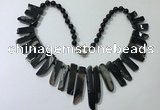 CGN192 23 inches 8*20mm - 11*60mm black agate stick necklaces