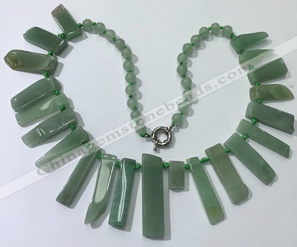 CGN194 23 inches 8*20mm - 11*60mm green aventurine stick necklaces